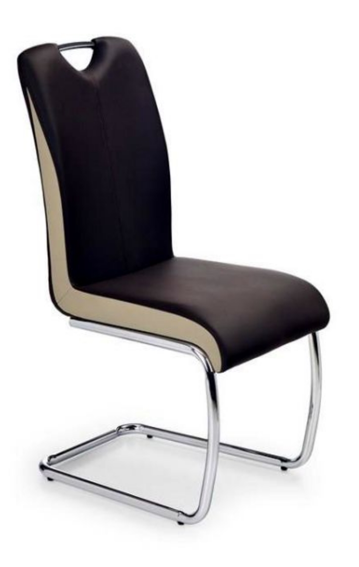 krzesło nowoczesne, krzesło ekoskóra, ciemny brąz,champagne, chromowane